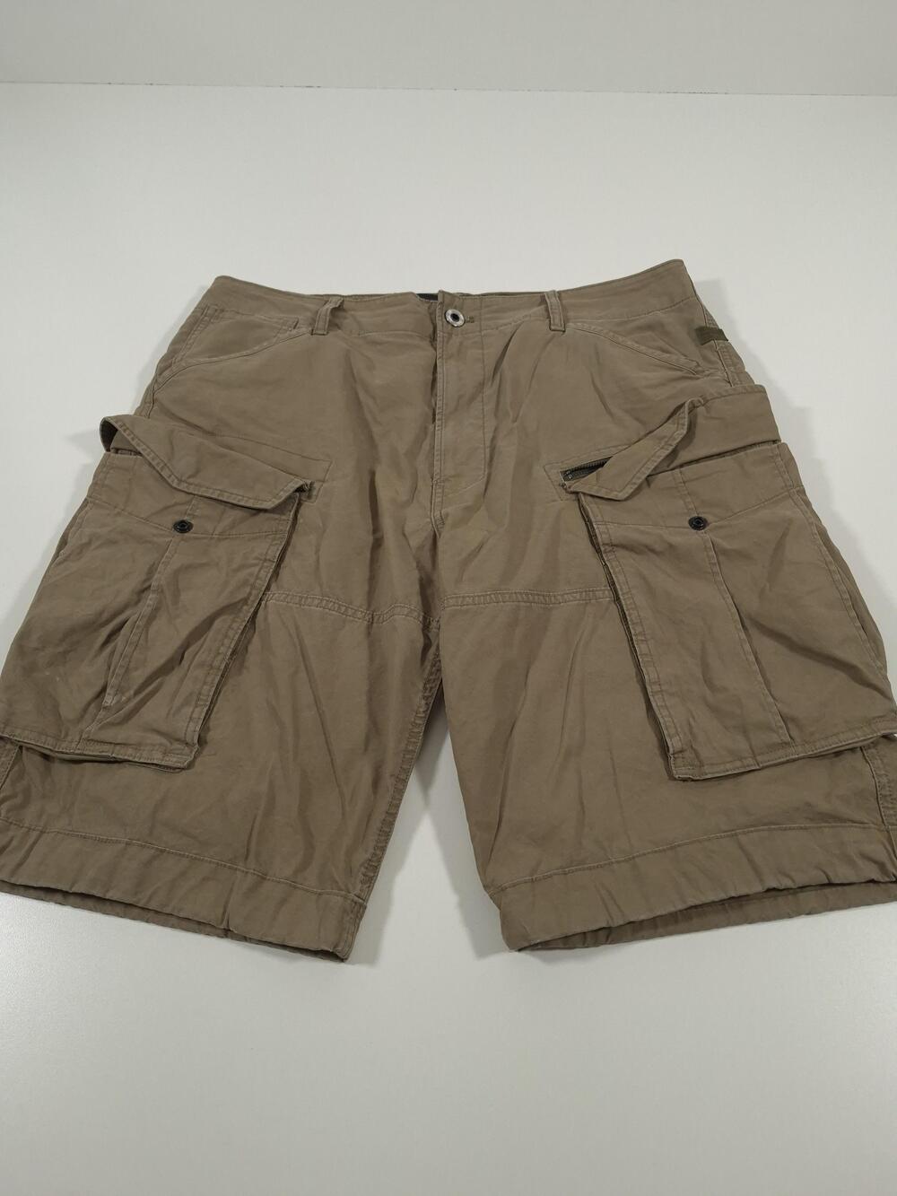 G-Star RAW Cargo Shorts Mens 35 Beige Canvas 12" Inseam Relaxed Fit Casual